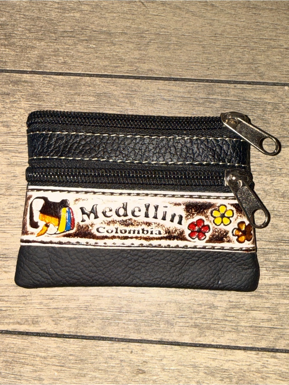 Medellin Colombia Leather Coin Wallet | Double Zipper Pouch | Travel Souvenir